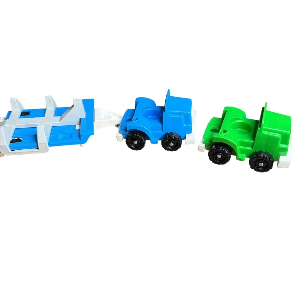 Vintage Fisher Price Little People 2 Semi Truck Rigs + Trailer & Figure Blue